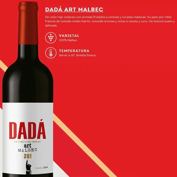 Vino Dada Art Malbec - Pack x 6 - Vista 3