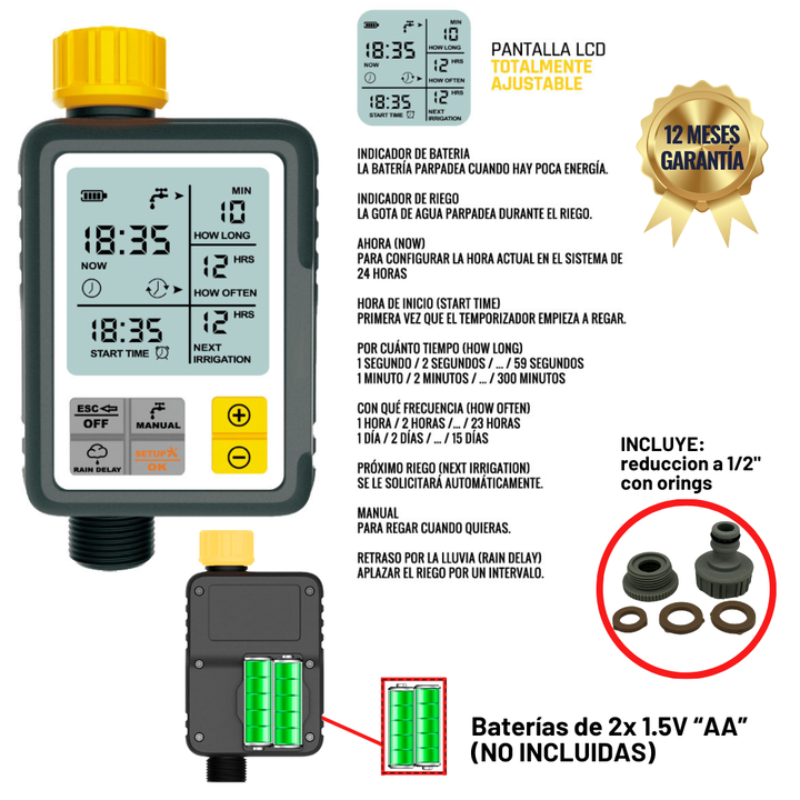 Timmer / Temporizador Digital para Riego 3/4" Konan - Vista 5