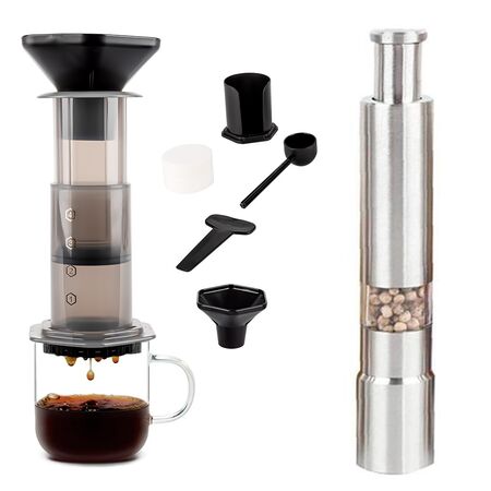 Kit Gadnic de Cafetera Aeropress Cukpress + Molinillo Triturador de Café Manual Acero