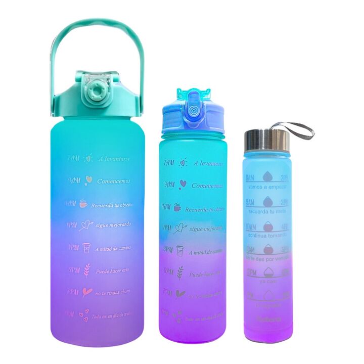 Botellas Motivacionales Set X3 Degrade Plástico Con Pico Color - Vista principal