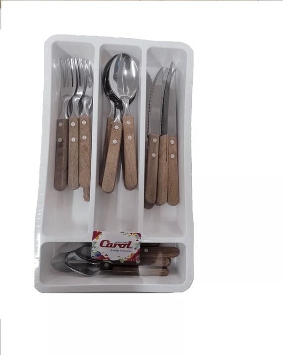 Juegos De Cubiertos 24 Piezas Mango Madera En Cubiertera Carol - Vista principal