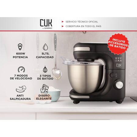 Batidora Planetaria Negra Gadnic 7 Velocidades y Accesorios