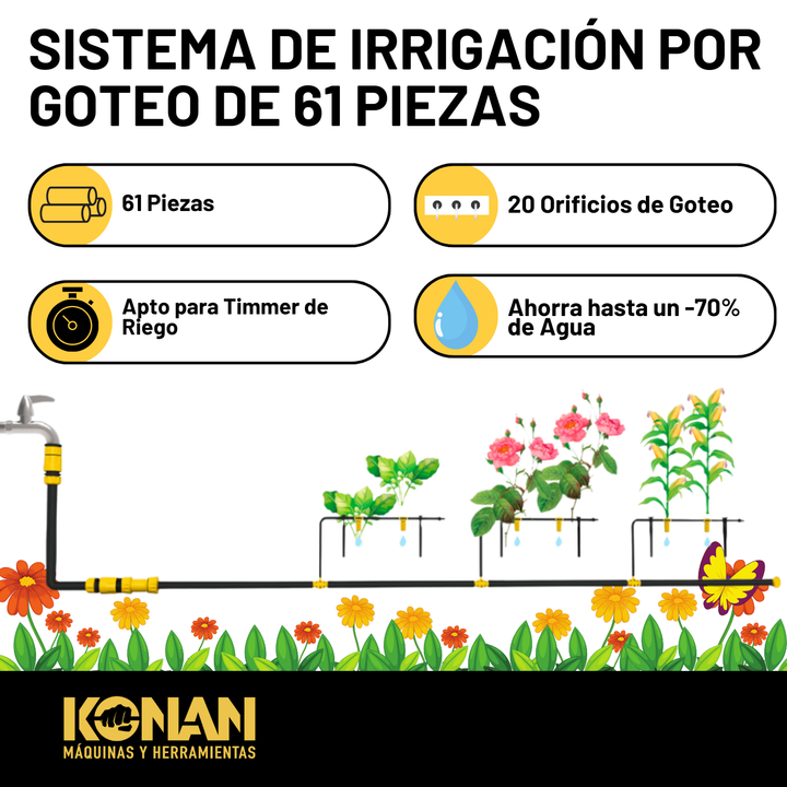 Sistema de Irrigación Por Goteo de 61 Piezas Konan - Vista 2