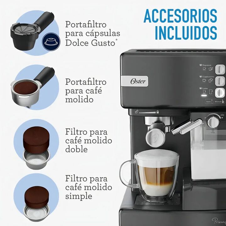 Oster PrimaLatte EM6603B Negro Cafetera Espresso De 15 Bares - Vista 7