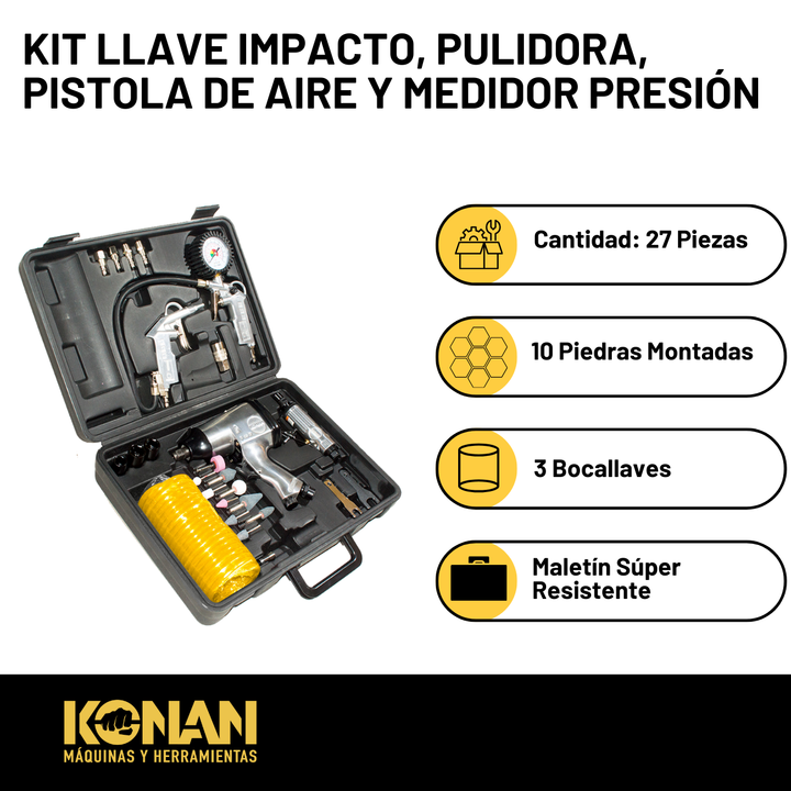 Kit Llave De Impacto Konan + Pulidora + Medidor 27 PCS - Vista 2