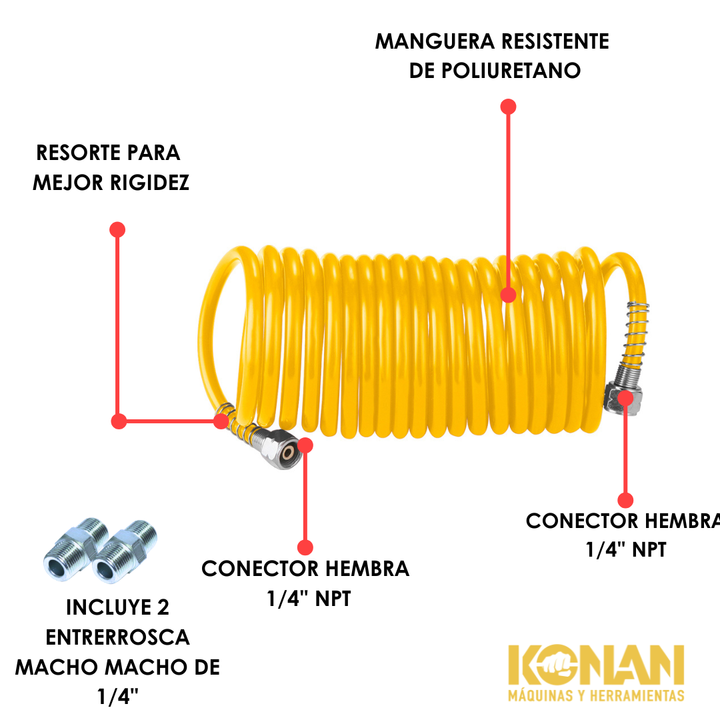 Konan Manguera Espiralada Para Compresor 1/4'' Mt Kme/7.5 - Vista 4