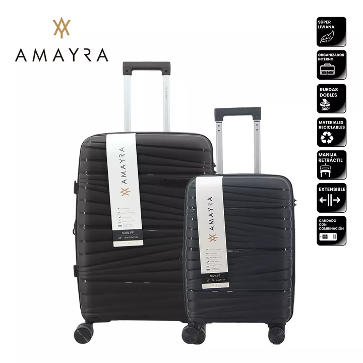 Set Valijas Negro Amayra PP 20 y 24 - Vista 1