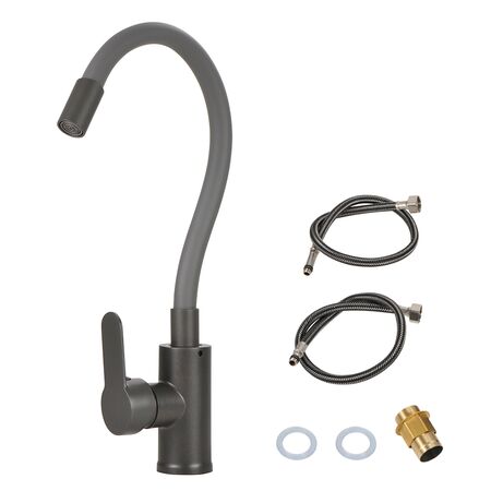 Grifería Monocomando Gris Gadnic Para Cocina Flexible