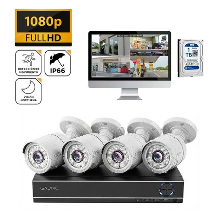 Cámaras de Seguridad x4 + DVR 8CH Gadnic SX14 Interior / Exterior IP CCTV Visión Nocturna 1Tb