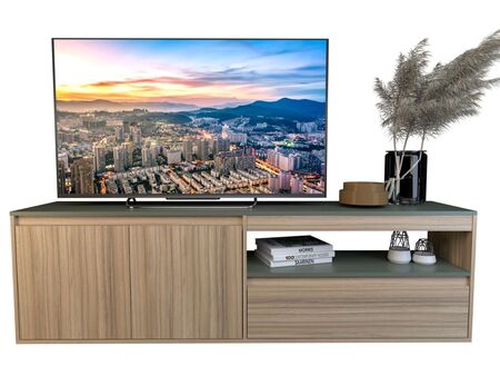 Rack Tv 1,745m. 1 Cajon 2 Puertas Nogal L.|gris C. Tables