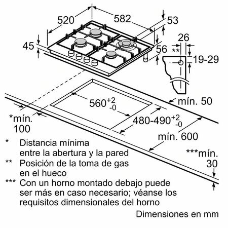 Anafe a gas BOSCH 4 hornallas 60 cm Acero Inoxidable