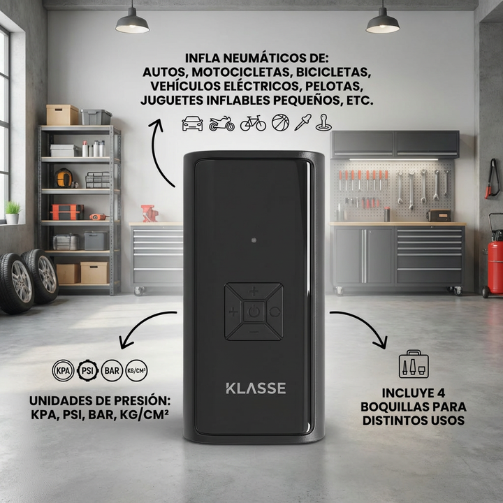 Compresor De Aire Portátil Recargable Klasse 150 PSI USB-C Auto 12V Linterna LED Inflador (KS7714) - Vista 2