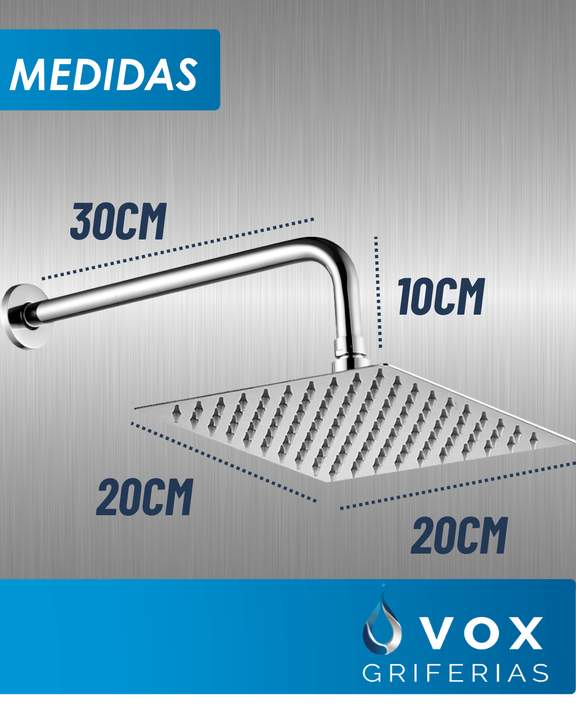 Ducha Cuadrada De Acero Inoxidable Vox Griferias De 20x20 - Vista 3