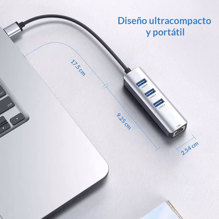 Adaptador Hub Usb A Red Rj45 Ethernet 1000mbps + 3 Usb 3.0 - Vista 3