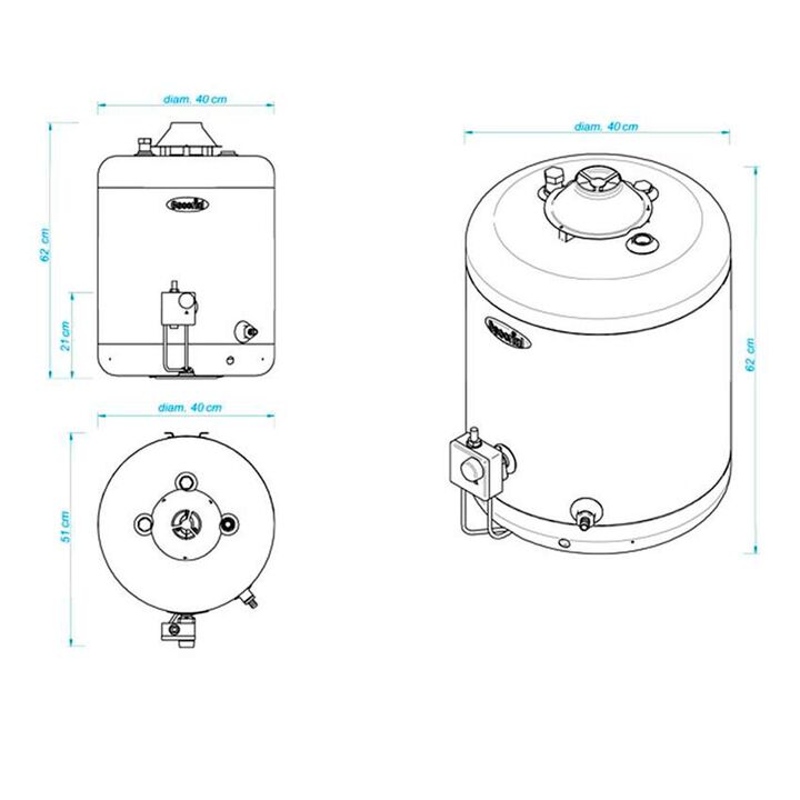 Termotanque Multigas Escorial 45lts Conexión Superior Blanco - Vista 2