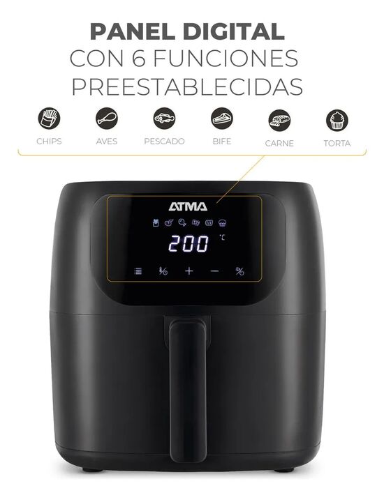 Freidora De Aire Digital Sin Aceite Atma Pro Fr60arbp 6,5l Color Negro - Vista 2