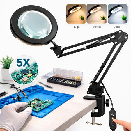 Lámpara Lupa De Escritorio Gadnic 5X Luz LED Iluminación Ajustable