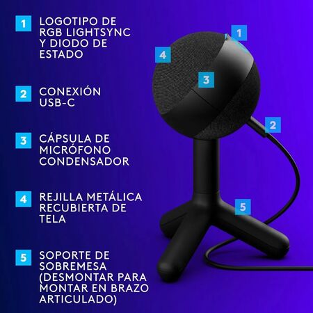 Microfono Logitech G Yeti Orb Condensador Gamer Rgb Usb