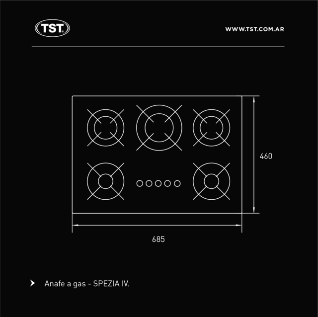 Anafe a gas TST Spezia 5 Hornallas - Vista 3