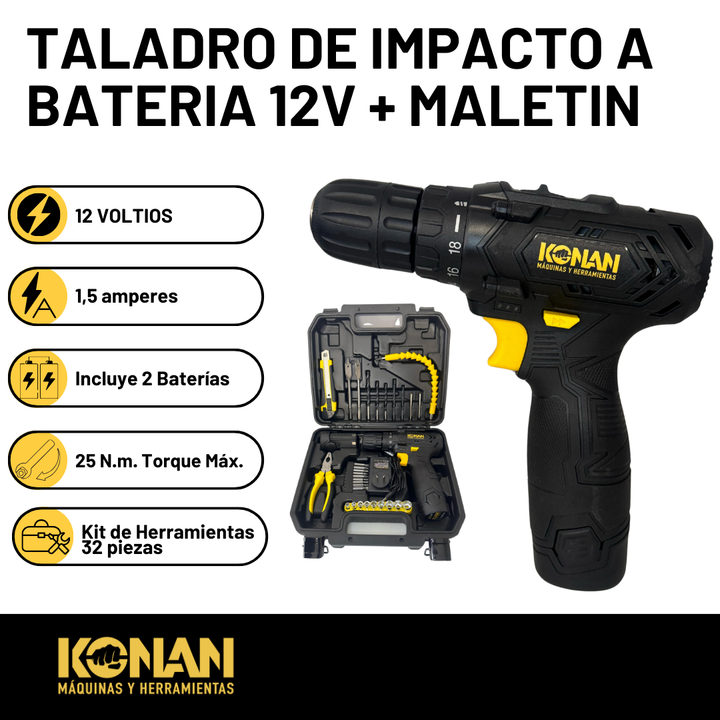 Taladro de Impacto Konan a bateria 12v + maletin - Vista 2
