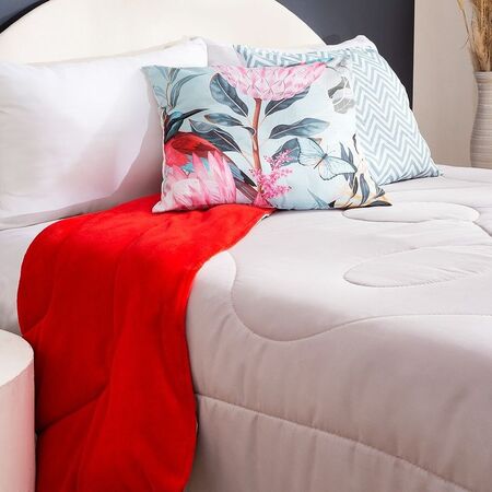 Acolchado Casablanca Corderito Queen Bitono Natural|Rojo