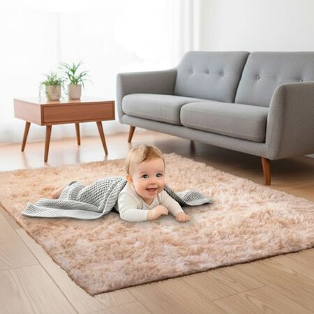 Alfombra Beige 1x1,5 Mts Nórdica Living Gadnic Lavable Súper Soft 