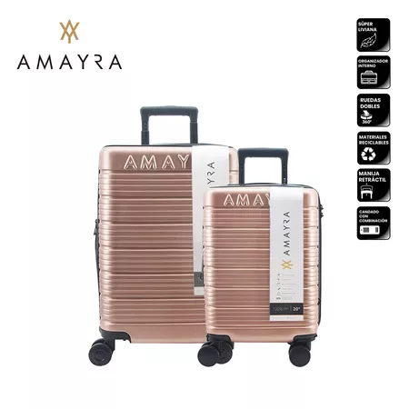 SET DE DOS VALIJAS ABS ORO ROSA 20 24 LIVIANAS CARRY ON EXPANDIBLE RUEDAS DOBLES 360 C CANDADO AMAYRA