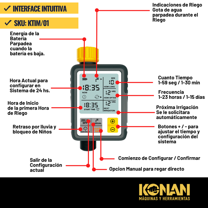 Timmer / Temporizador Digital para Riego 3/4" Konan - Vista 4