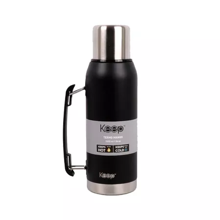 Termo Keep Mango Con Manija  1000ml  acero inox Color Negro