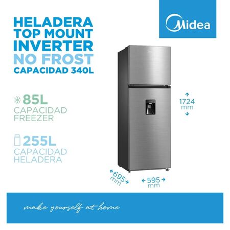 Heladera MIDEA MDRT489MTE46ADW No Frost Inverter Top Mount 340L Inox.