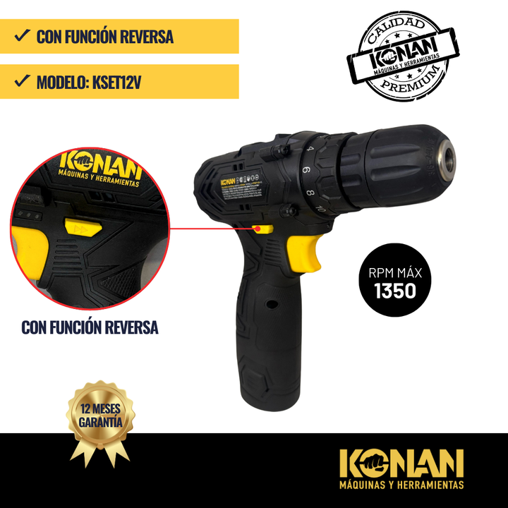 Taladro de Impacto Konan a bateria 12v + maletin - Vista 3