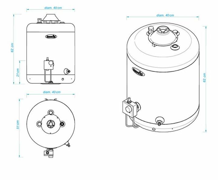 Termotanque a GAS Escorial 45 litros carga superior - Vista 2