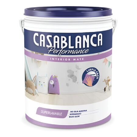 Pintura Casablanca Performance Interior Superlavable 10Lts Color Blanco