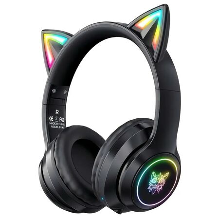 Auriculares Gamer inalámbricos Onikuma B90 Orejas Gato Luz Led Negro