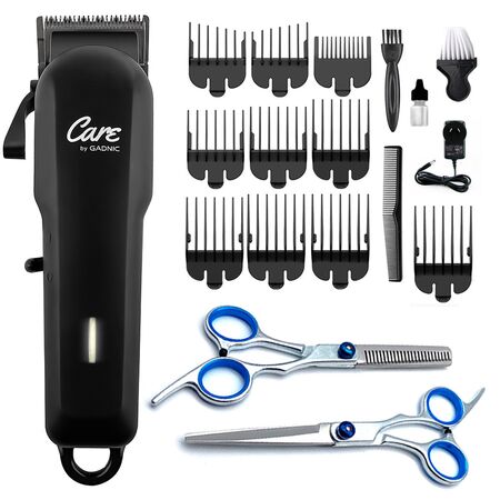 Kit Peluqueria Barberia Cortadora De Pelo S2000 + Tijeras Profesional Gadnic