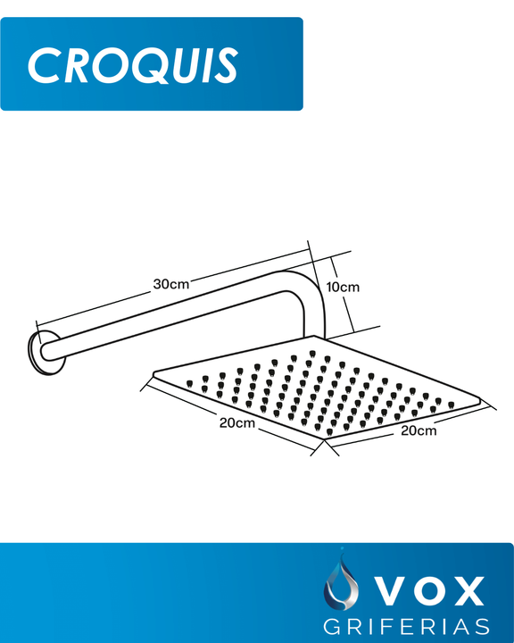 Ducha Cuadrada De Acero Inoxidable Vox Griferias De 20x20 - Vista 9