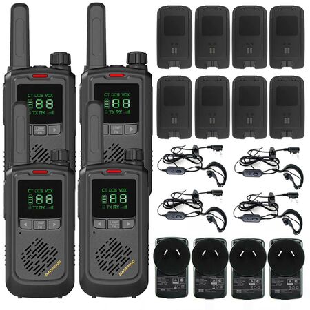Handy Baofeng BF-T17 Kit x4 16CH UHF Display LCD + 8 Baterías y 4 Manos Libres