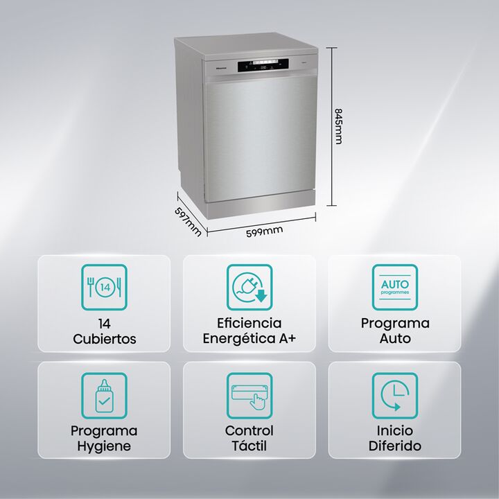 Lavavajillas Hisense HS642D90X 14 Cubiertos Inox - Vista 9