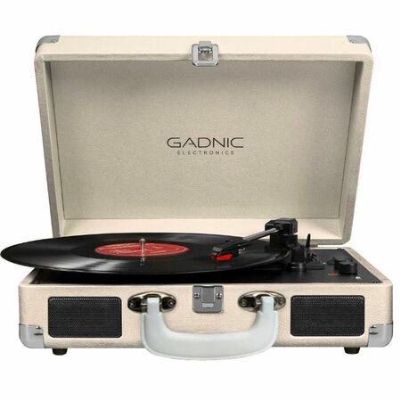 Tocadiscos Beige Gadnic TD33 Bluetooth Portátil 3 Velocidades FM USB Aux-In RCA SD