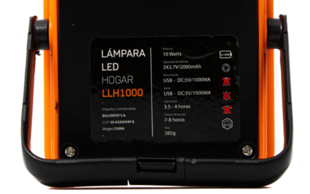 LAMPARA LED SALKOR LLH1000  -C/SALIDA USB, RECARGABLE