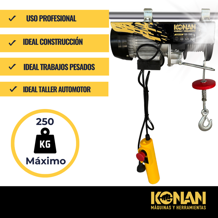 Aparejo Electrico Konan 250Kg 12 Mts Elevacion Maxima 510W - Vista 7