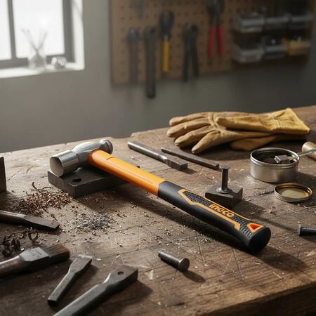 Martillo Bola 450Gr Mango De Fibra Industrial Ingco HBPH88016