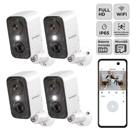 Kit x4 Camara Seguridad Gadnic Wifi Interior Exterior Full HD 1296P Vision Nocturna