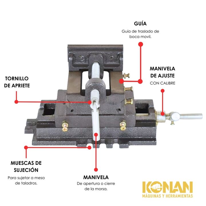 Morsa Plana En Cruz 100 Mm 4 Base Desplazable KCM/4 Konan - Vista 4