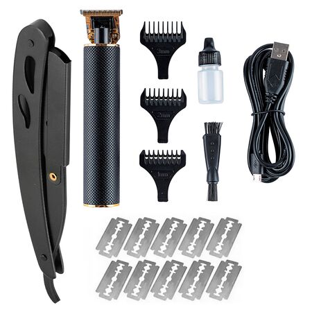 Kit Gadnic de Barbería Profesional Cortadora de Pelo T900 Patillera + Navajas y Porta Navajas