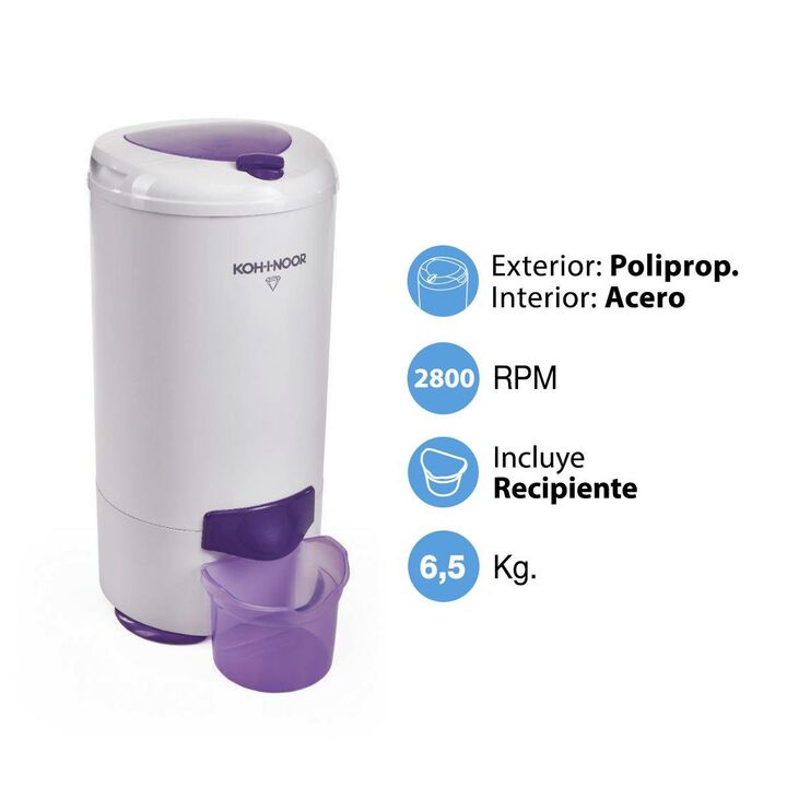 SECARROPAS KOHINOOR C-765/2 VISION - 6.5KG CON RECIPIENTE, BLANCO Y DETALLES VIOLETAS, CENTRIFUGO - Vista 5