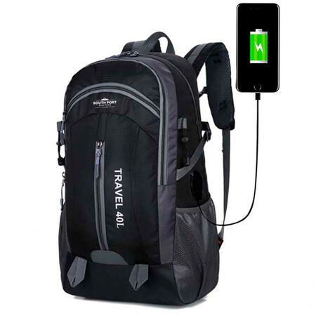 Mochila Deportiva Negra South Port Para Viaje Trekking  