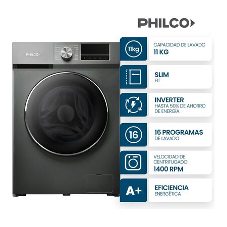 Lavarropas Inverter PHILCO 11kg Gris Carga Frontal