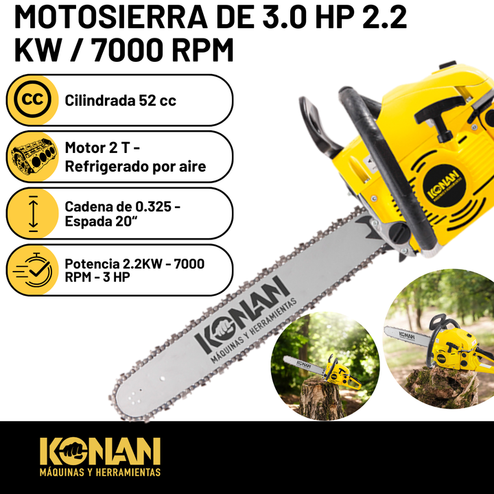 Motosierra De 3.0 Hp 2.2 Kw / 7000 Rpm Konan - Vista 2