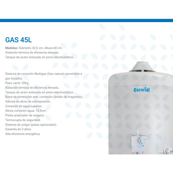 Termotanque Multigas Escorial 45lts Conexión Superior Blanco - Vista 6